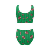 American football ball field background Chest Bowknot High Waisted Bikini Swimsuit