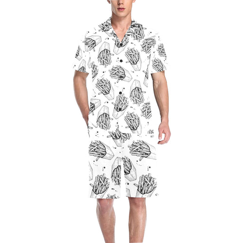 Hand drawn french fries pattern Men's V-Neck Short Pajama Set