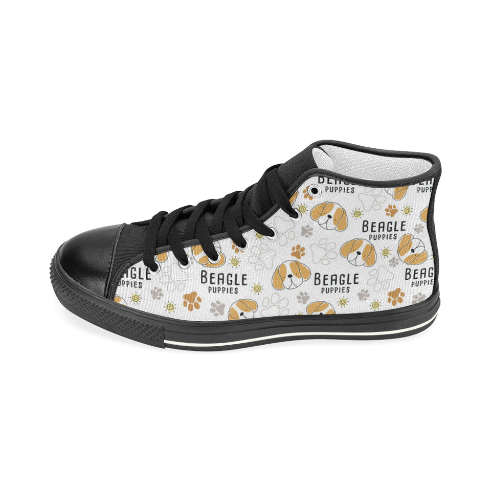 Cute beagle dog pattern background Men's High Top Canvas Shoes Black