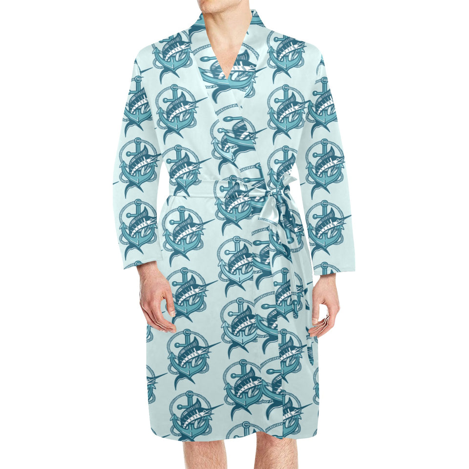 Swordfish Pattern Print Design 05 Men's Long Sleeve Belted Night Robe