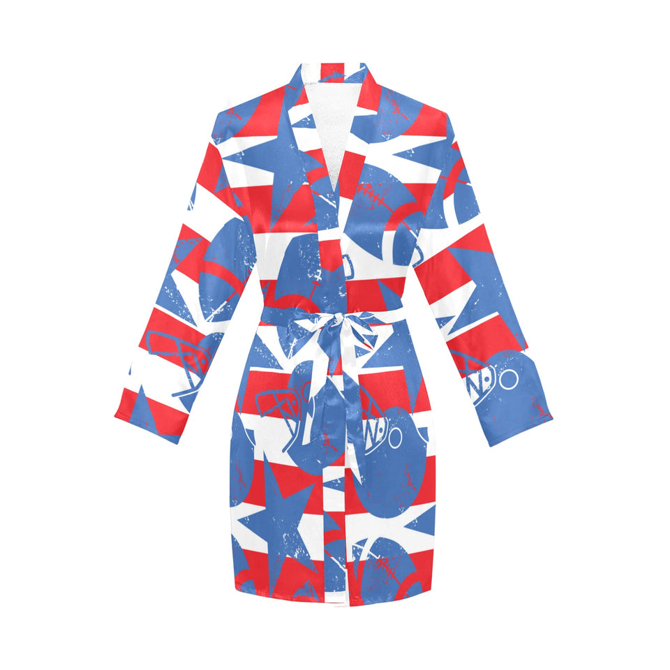 American football ball star stripes pattern Women's Long Sleeve Belted Night Robe