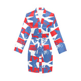 American football ball star stripes pattern Women's Long Sleeve Belted Night Robe