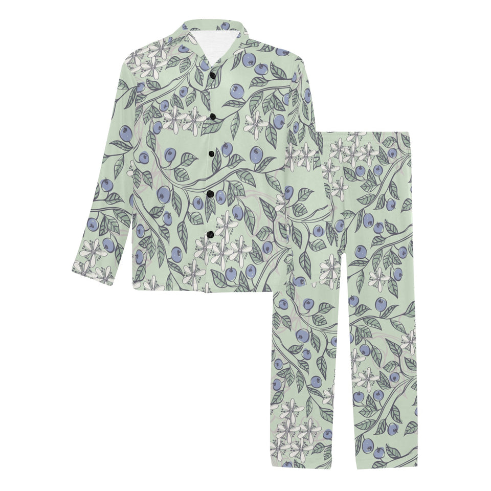 hand drawn blueberry pattern Men's Long Pajama Set