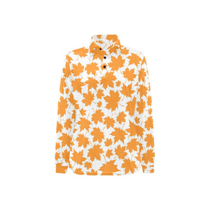 Orange Maple Leaf pattern Women's Long Sleeve Polo Shirt