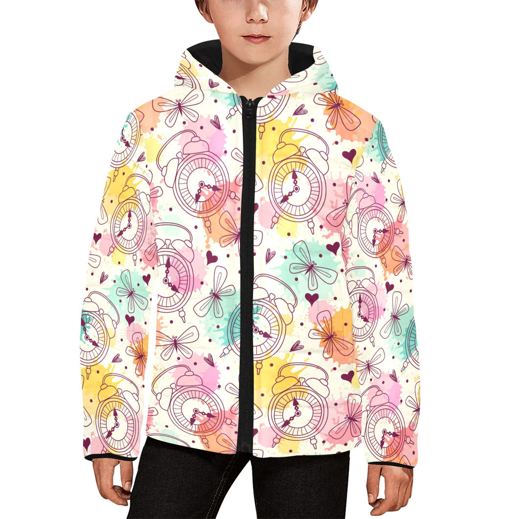 Clock butterfly pattern Kids' Boys' Girls' Padded Hooded Jacket