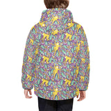 Cute yellow monkey leaves pattern Kids' Boys' Girls' Padded Hooded Jacket