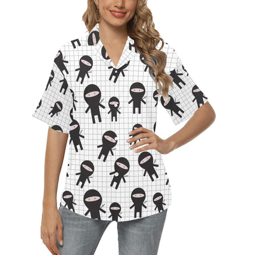 Ninja pattern plaid background Women's All Over Print Hawaiian Shirt