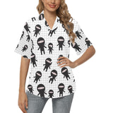 Ninja pattern plaid background Women's All Over Print Hawaiian Shirt