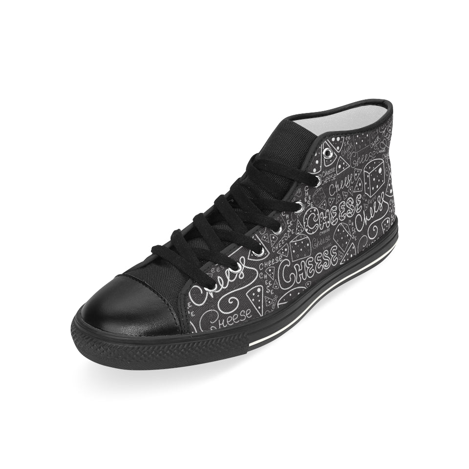 Handwritten cheese pattern Men's High Top Canvas Shoes Black
