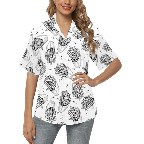 Hand drawn french fries pattern Women's All Over Print Hawaiian Shirt