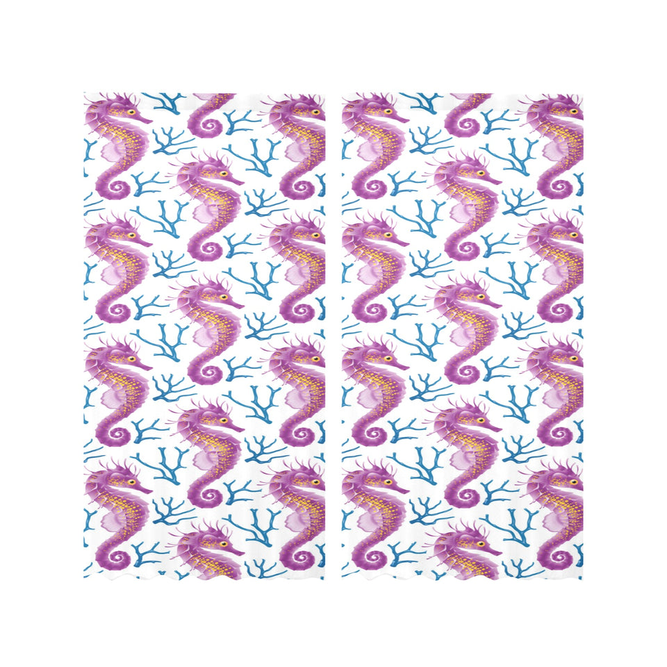 Purple seahorse blue coral pattern Gauze Curtain