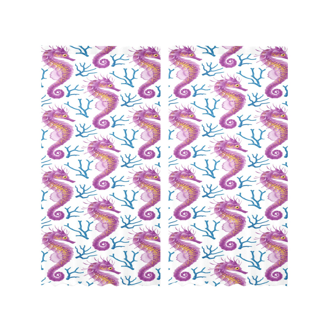 Purple seahorse blue coral pattern Gauze Curtain