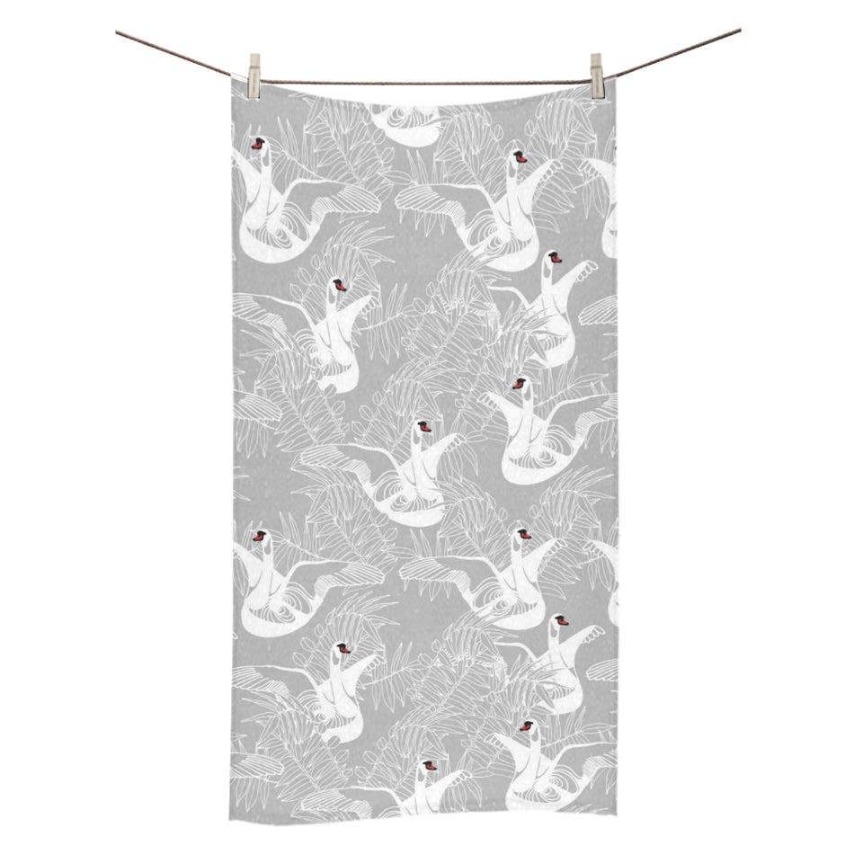 white swan gray background Bath Towel