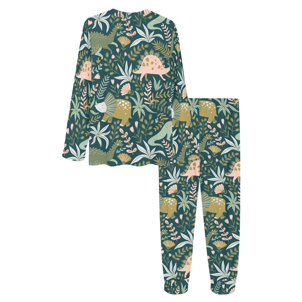 dinosaurs tropical leaves flower pattern Women's All Over Print Pajama Set