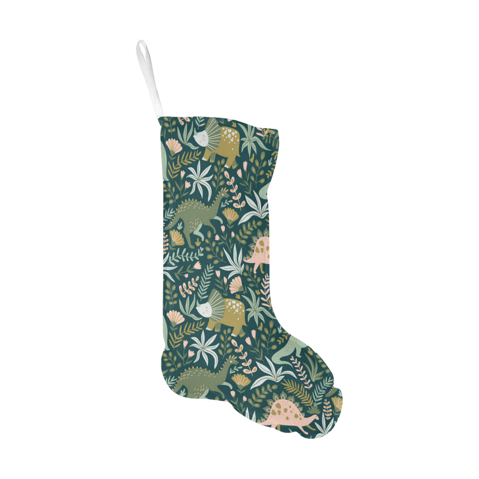 dinosaurs tropical leaves flower pattern Christmas Stocking