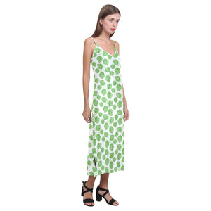 Hop pattern background V-Neck Open Fork Long Dress