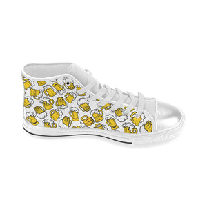 Beer design pattern Women's High Top Canvas Shoes White