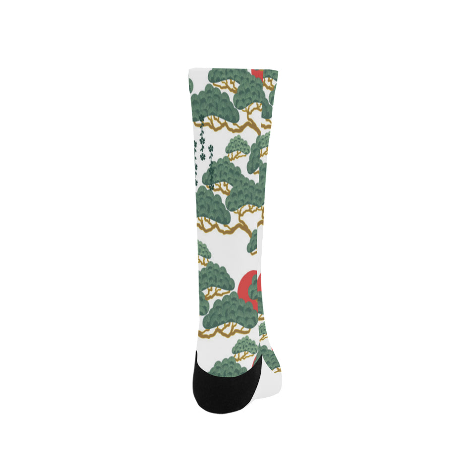 Bonsai red sun japanese pattern Crew Socks