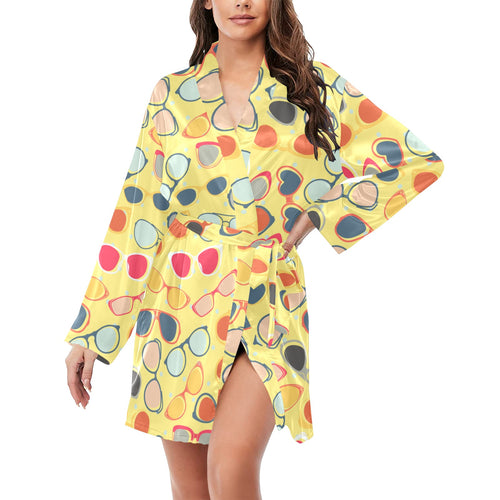 Sun Glasses Pattern Print Design 05 Women's Long Sleeve Belted Night Robe