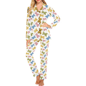 Teddy Bear Pattern Print Design 01 Women's Long Pajama Set