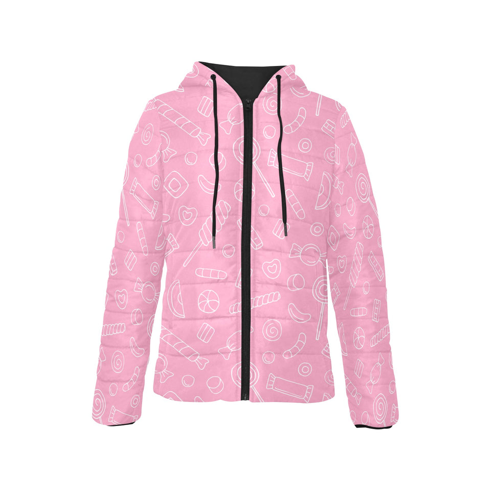 Sweet candy pink background Women's Padded Hooded Jacket