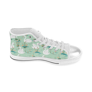 White swan lake pattern Women's High Top Canvas Shoes White