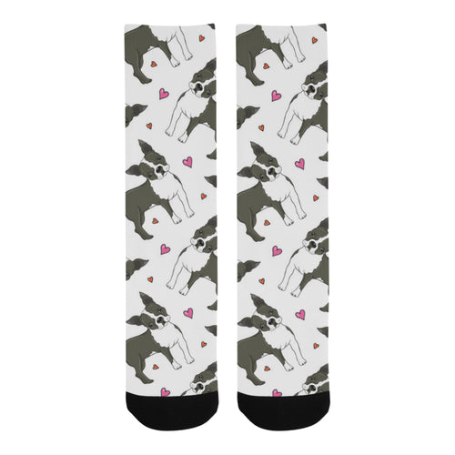 Boston terrier dog hearts vector pattern Crew Socks