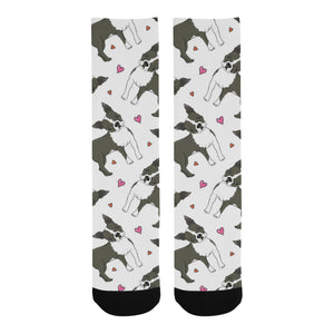 Boston terrier dog hearts vector pattern Crew Socks
