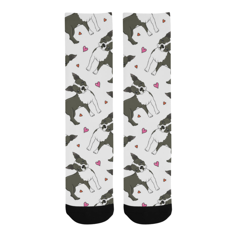 Boston terrier dog hearts vector pattern Crew Socks
