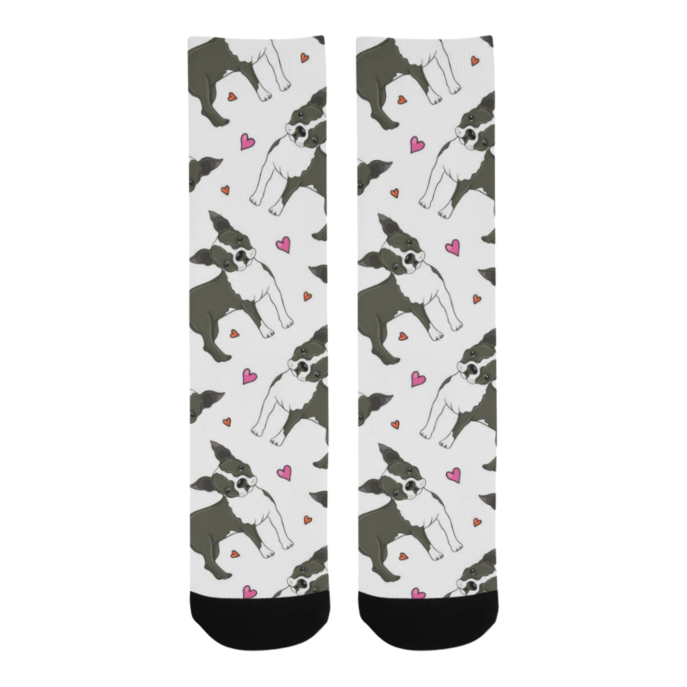 Boston terrier dog hearts vector pattern Crew Socks