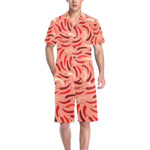 Beautiful Chili peppers pattern Men's V-Neck Short Pajama Set