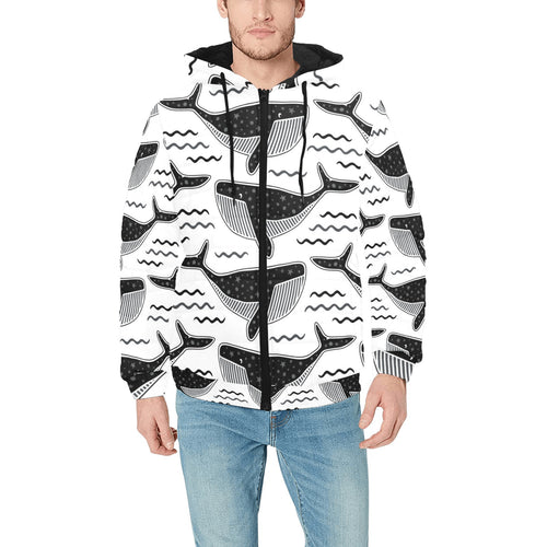 Black whale pattern Men's Padded Hooded Jacket