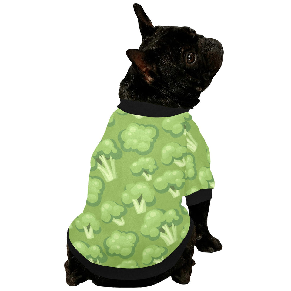 Broccoli pattern green background All Over Print Pet Dog Round Neck Fuzzy Shirt