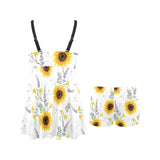 beautiful sunflowers pattern Chest Sexy Pleated Two Piece Swim Dress