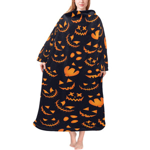 Halloween pattern Pumpkin background Blanket Robe with Sleeves