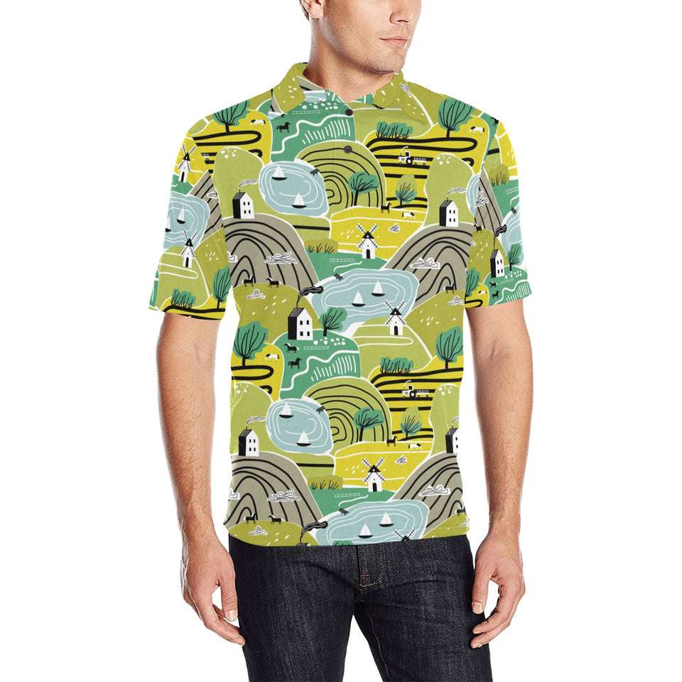 Hand drawn windmill pattern Men's All Over Print Polo Shirt