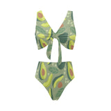 Avocado pattern Chest Bowknot High Waisted Bikini Swimsuit