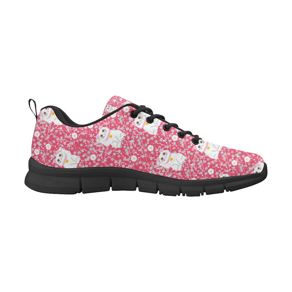 Maneki neko cat sakura pink background Men's Sneaker Shoes
