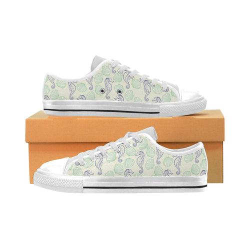 Seahorse shell pattern Men's Low Top Shoes White