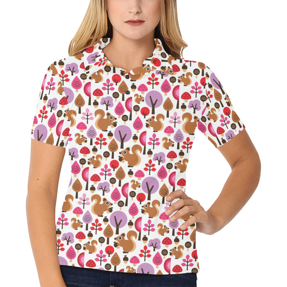 Squirrel Pattern Print Design 02 Women's All Over Print Polo Shirt