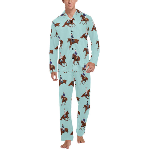 Horses running horses rider pattern Men's Long Pajama Set