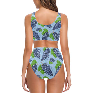 Watercolor grape pattern Chest Bowknot High Waisted Bikini Swimsuit