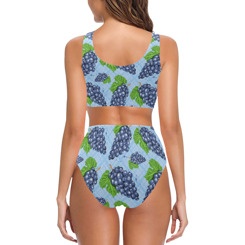 Watercolor grape pattern Chest Bowknot High Waisted Bikini Swimsuit