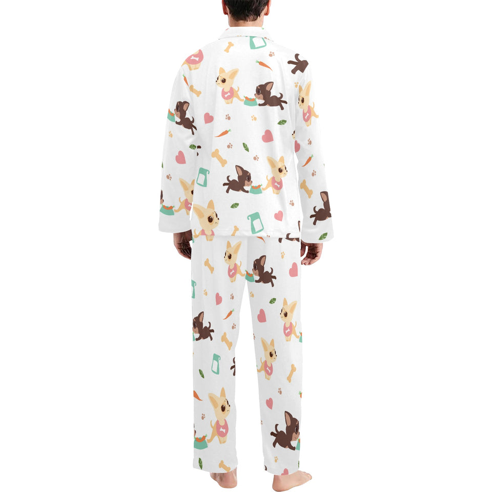 Cute Chihuahua puppie pattern Men's Long Pajama Set