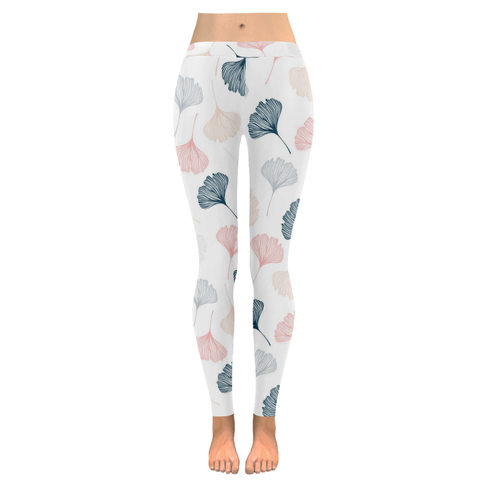 Black Gray Cream coral ginkgo leaves pattern Women's Legging Fulfilled In US