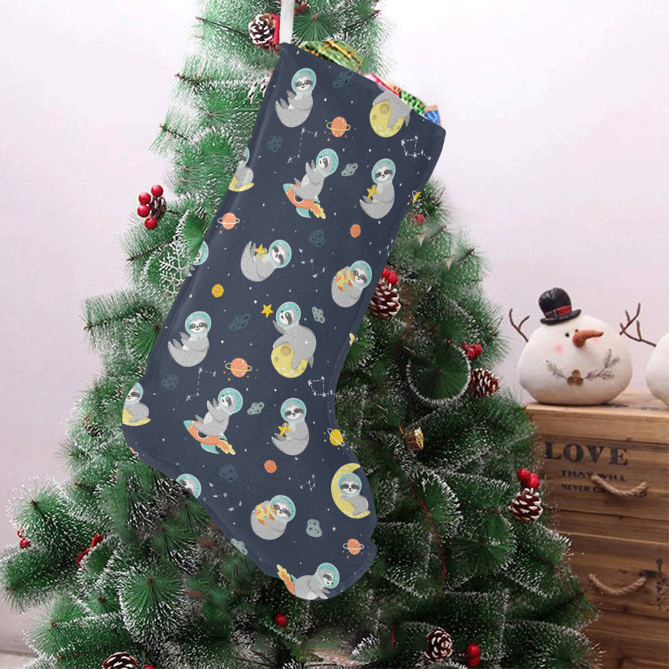 Cute sloth astronaut star planet rocket pattern Christmas Stocking