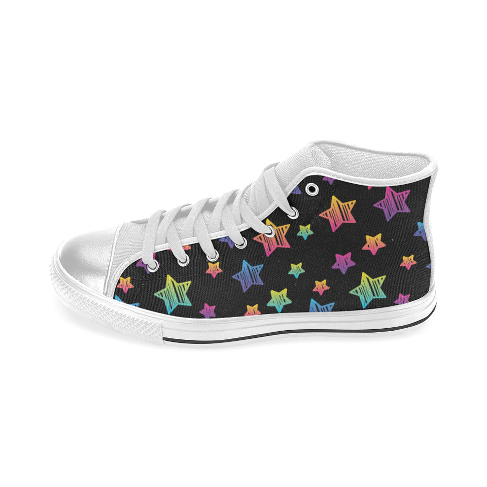 Colorful star pattern Women's High Top Canvas Shoes White