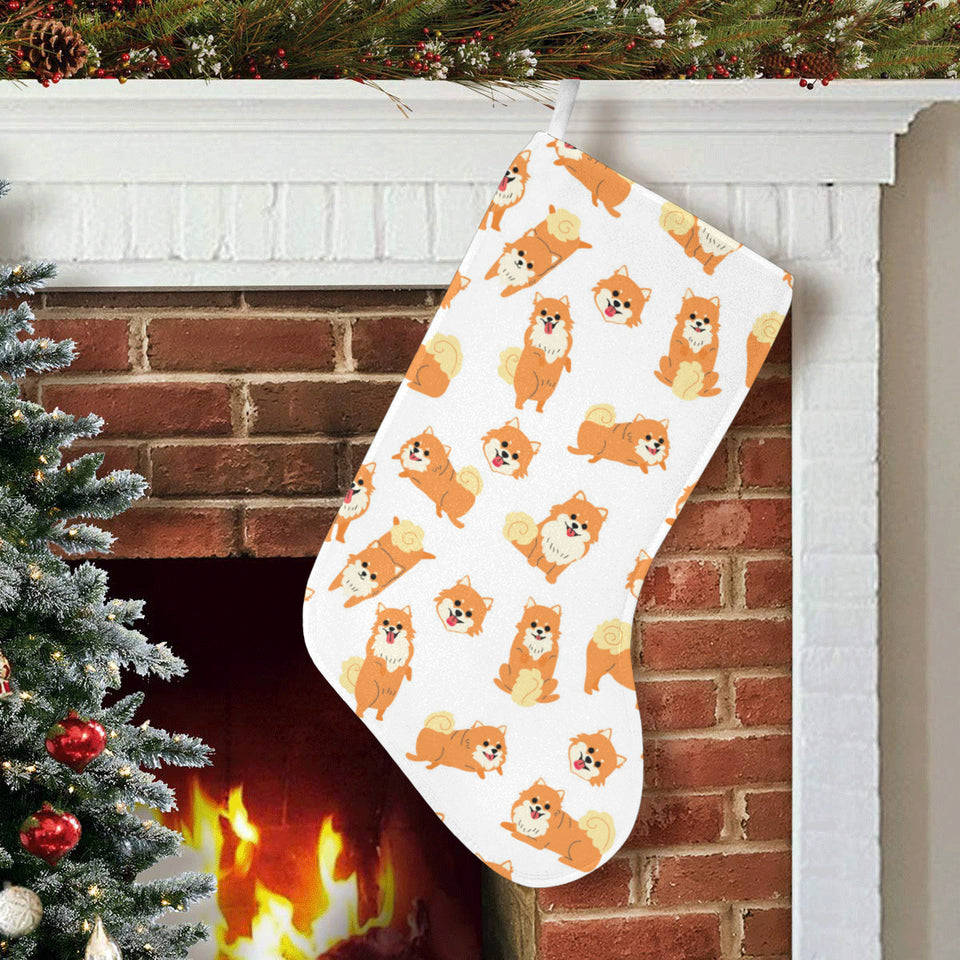 Brown pomeranian pattern Christmas Stocking