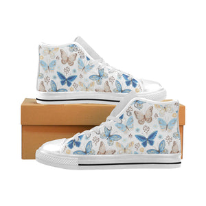 blue butterfly pattern Men's High Top Canvas Shoes White