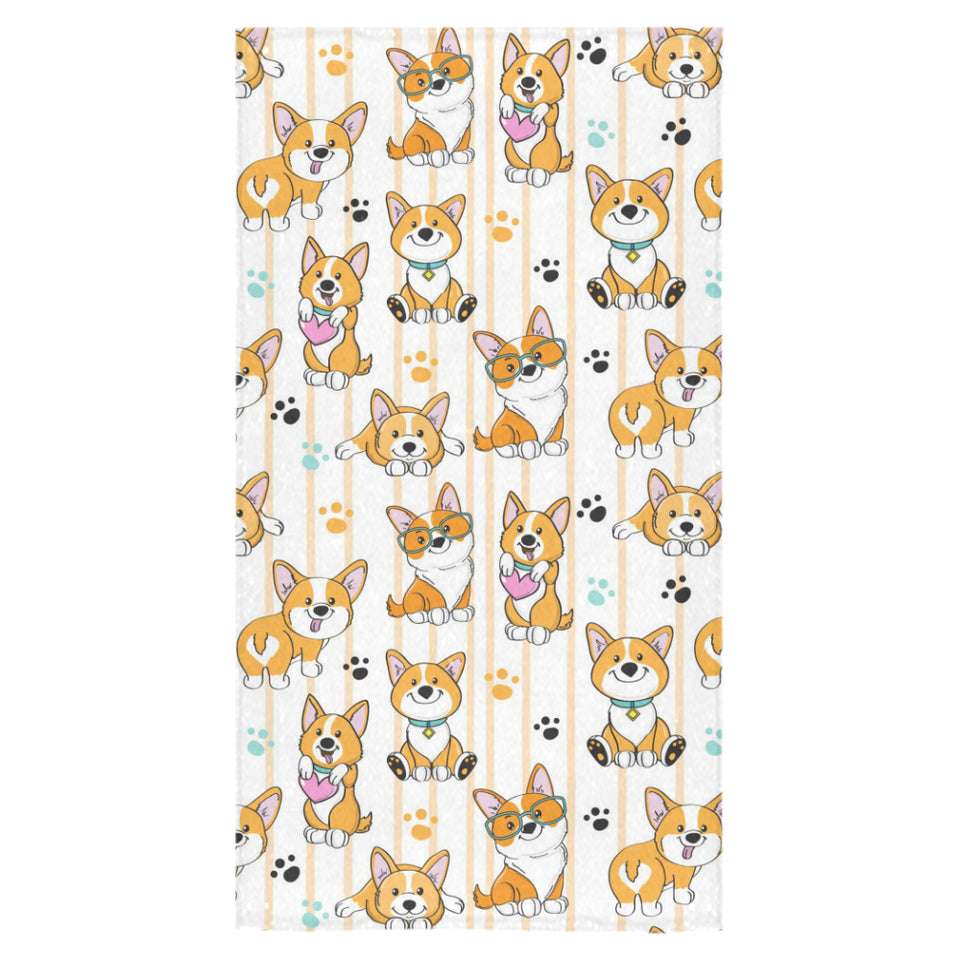 Cute dog corgi striped background pattern Bath Towel